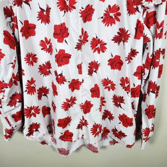 Free Assembly Shirt Womens Large Pink Floral Cotton Ruffle Sleeve High Low Top - Picture 3 of 11